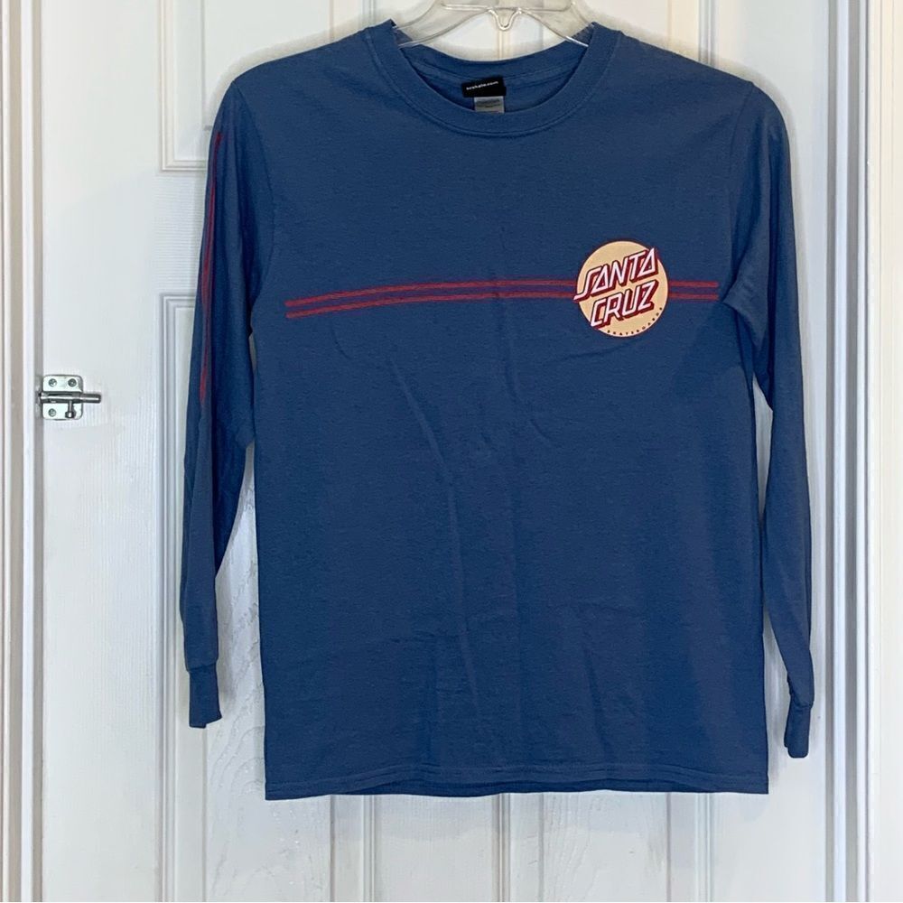 Santa Cruz Skateboards Blue Long Sleeve Front Back Print Size Small